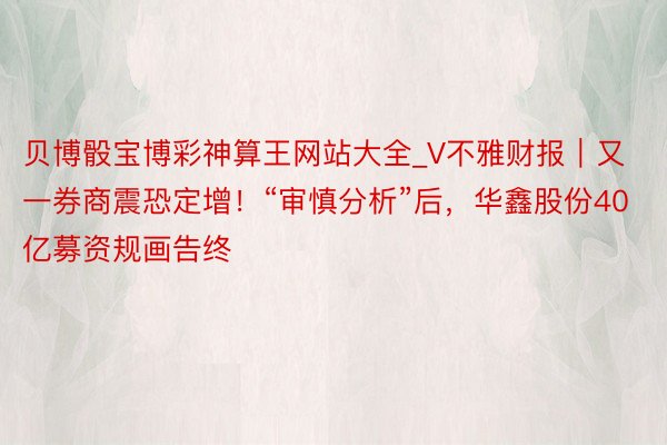 贝博骰宝博彩神算王网站大全_V不雅财报｜又一券商震恐定增！“审慎分析”后，华鑫股份40亿募资规画告终