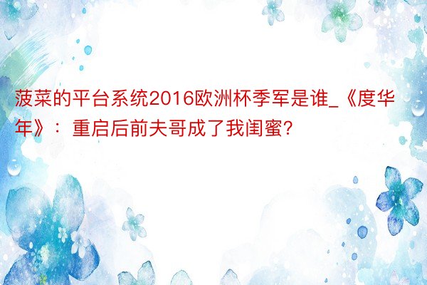 菠菜的平台系统2016欧洲杯季军是谁_《度华年》：重启后前夫哥成了我闺蜜？